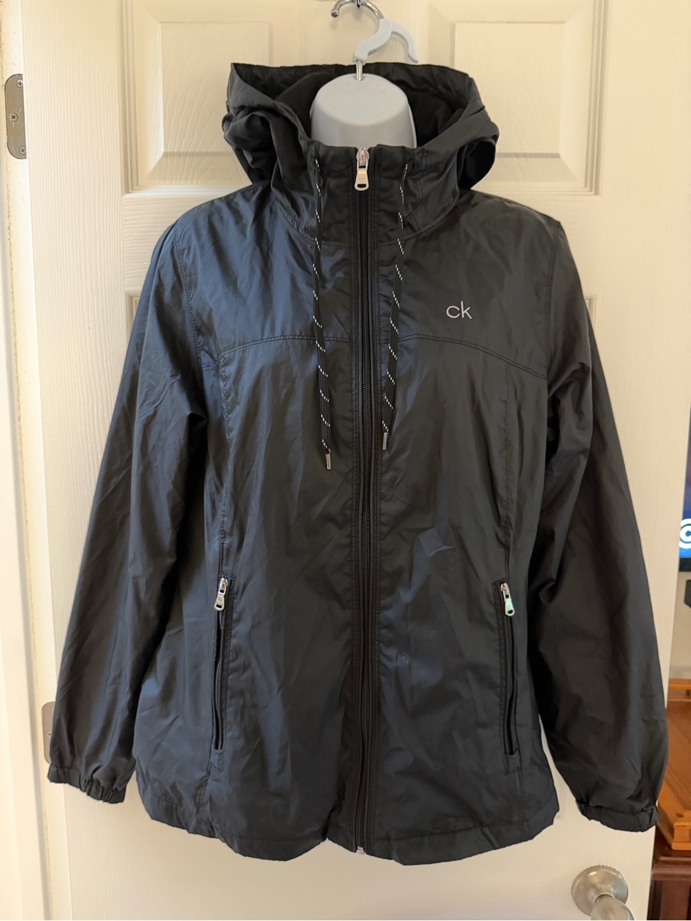 Calvin Klein Women’s Fleece Lined Hooded Windbreaker Black Small